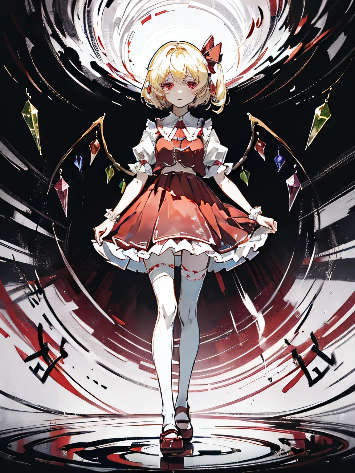 Flandre Scarlet、Touhou Project、Young、lovely、White Knee Highs、slender、Drawers、Red Shoes、
