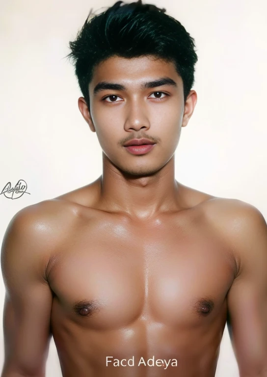 hyper realistic oil painting of a male, age 18, handsome indonesian men, face [Rangga aadc: zayyan xodiac: 0.5], wear rope harness, two large wings, [by Alphonse Mucha: john william waterhouse: Charles Dana Gibson: charlie bowater: 0.6], natural red lips, small moustache, fierce look, fit body, bare chest, detailed face, detailed physique, abdominal muscles, well built bodybuilder, macho, oily body, detailed feathers, wear gold head band, gold shoulder band, gold necklace, gold crown, wear g-string, hair bund, long-haired, Real texture, sarong batik, sharp focus, highly detailed, artstation, cgsociety, bokeh background in the pond garden full of rose flower, decorative art deco, symmetrical, acurate, 16, rococo style, character design, cinematic lighting, drop shadow, blending, backlighting, glowing light, sparkle, depth of field, reflection light, high detail, best quality, masterpiece, super detail, high details, uhd, highres, textured skin, anatomically correct, award winning,