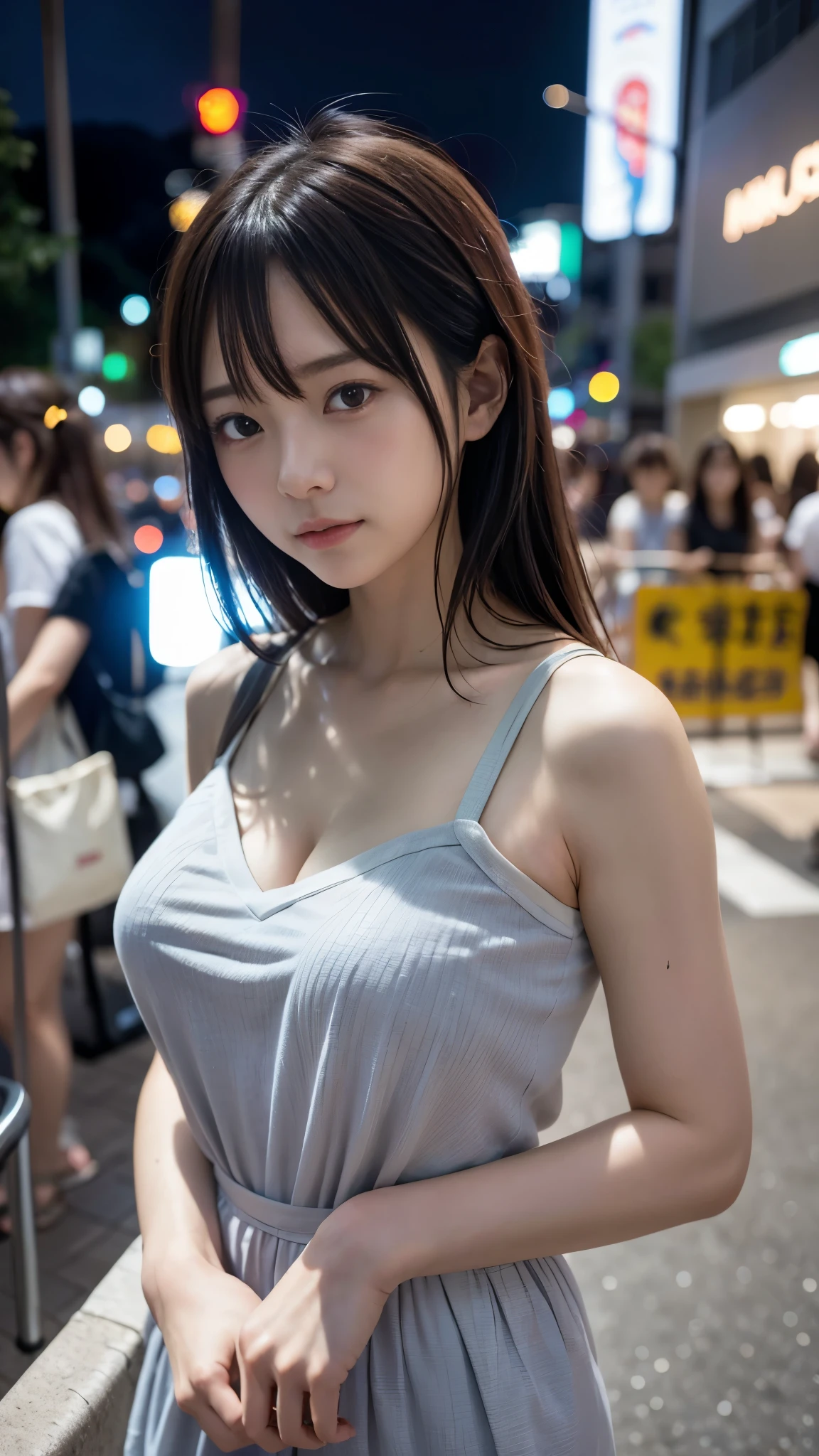 anime風の女性キャラクターのカラフルなプロフィール写真. anime「My Favorite 」has characteristics that are clearly different from. The setting is a futuristic city lit up by neon lights. The environment is stimulating and adventurous. The camera settings are、A digital camera with a low ISO setting. This lens is a medium aperture zoom lens.. キャラクターデザインは日本のイラストレーターとanimeーターにインスピレーションを受けた, Akiko Sterrenberger, Photographed by Makoto Shinkai, Your Name。Director of, (Large Breasts), (Perfect Anatomy:1.3)