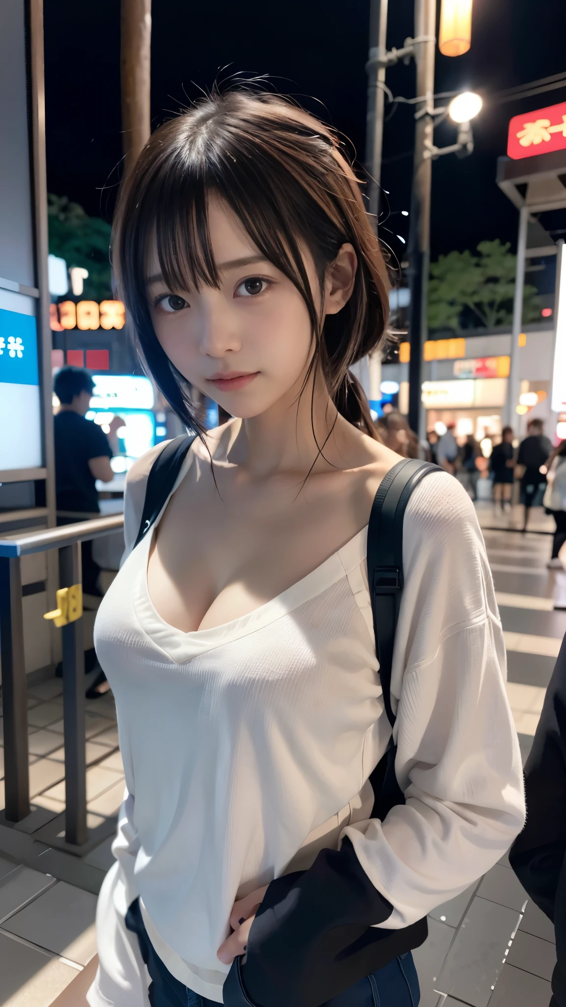anime風の女性キャラクターのカラフルなプロフィール写真. anime「My Favorite 」has characteristics that are clearly different from. The setting is a futuristic city lit up by neon lights. The environment is stimulating and adventurous. The camera settings are、A digital camera with a low ISO setting. This lens is a medium aperture zoom lens.. キャラクターデザインは日本のイラストレーターとanimeーターにインスピレーションを受けた, Akiko Sterrenberger, Photographed by Makoto Shinkai, Your Name。Director of, (Large Breasts), (Perfect Anatomy:1.3)