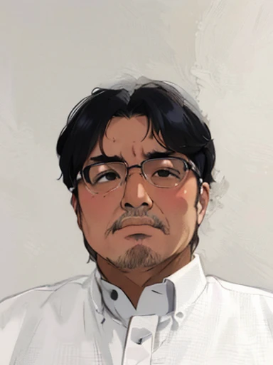 Arabian man wearing a white shirt and glasses standing in front of a white wall, saito takao, hiroyuki-mitsume takahashi, takeuchi takashi, hiromasa ogura, hisashi eguchi, tomohiro shimoguchi, hajime soryama, takashi takeuchi, junichi oda, comical, Irasutoya, An illustration, Character portrait, portrait, American Comics