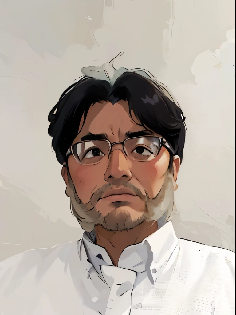 Arabian man wearing a white shirt and glasses standing in front of a white wall, saito takao, hiroyuki-mitsume takahashi, takeuchi takashi, hiromasa ogura, hisashi eguchi, tomohiro shimoguchi, hajime soryama, takashi takeuchi, junichi oda, comical, Irasutoya, An illustration, Character portrait, portrait, American Comics, simplest