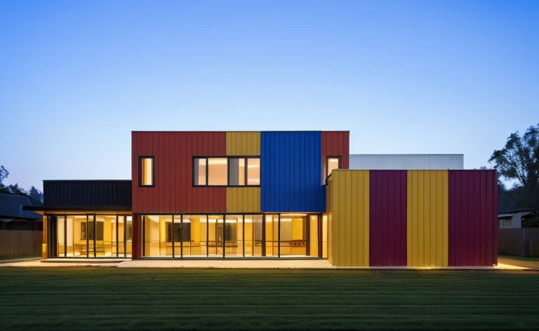 Colorful preschool architectural design inspired by the 7 colors of the rainbow:1.3