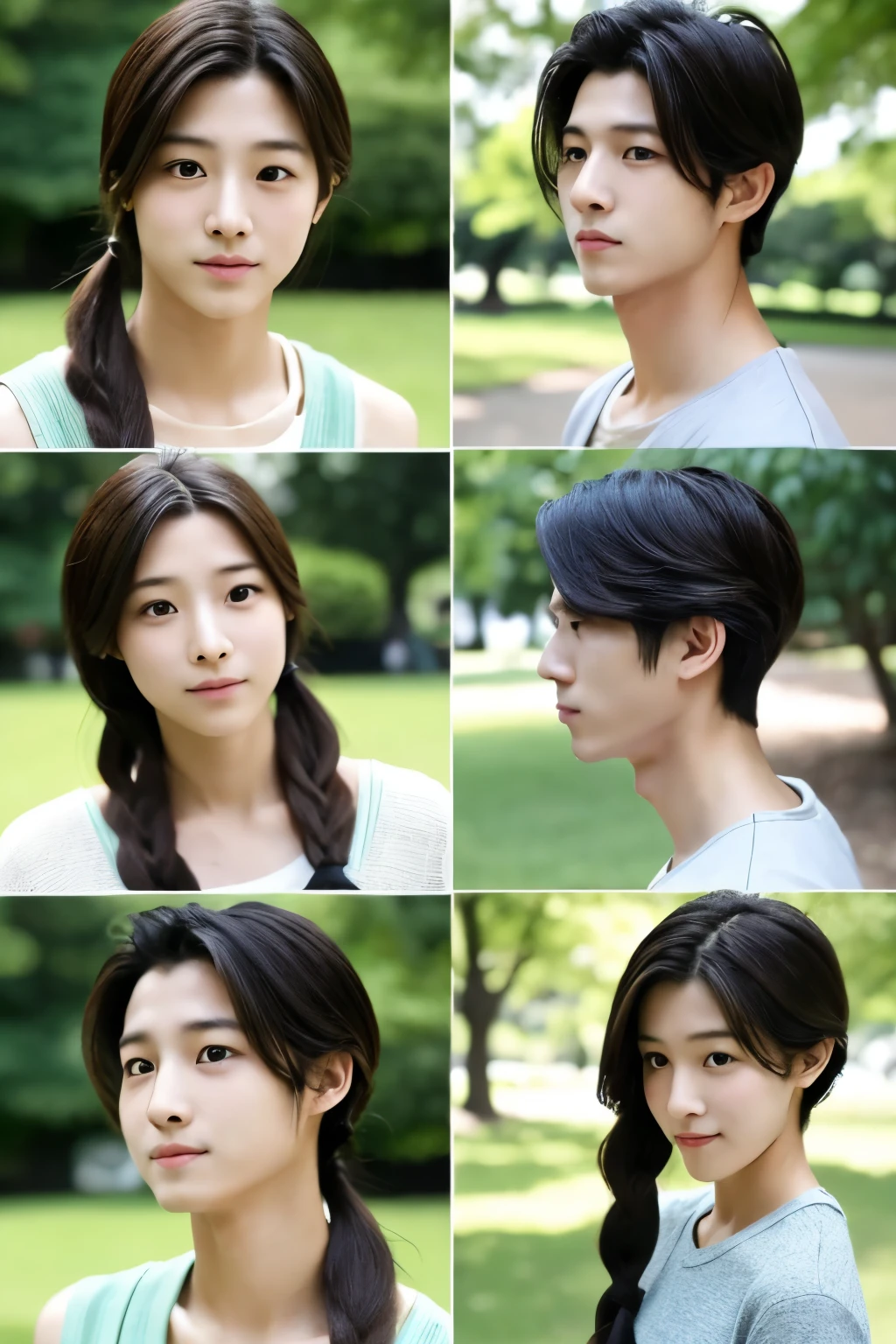 age:20th generation gender:Male Race:Japanese Body Type:Slender hairstyle:Short, downward-sloping twisted hairstyle Facial features:Baby Face Eyes:Single and parallel nose:Low Mouth:Small clothes:Casual Style Background:Park with lawn,highest quality,