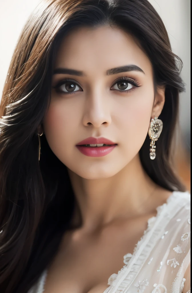 side topless portrait of A confident-looking indian woman, kamasutra princess with long flowing hair, hazel eyes, wearing designer jewellery, visible c-cup breast in a club, in a club, bokeh perfect composition, hyperrealistic, super detailed, 8k, high quality, trending art, trending on artstation, sharp focus, photo shoot, intricate details, highly detailed, art by greg rutkowski