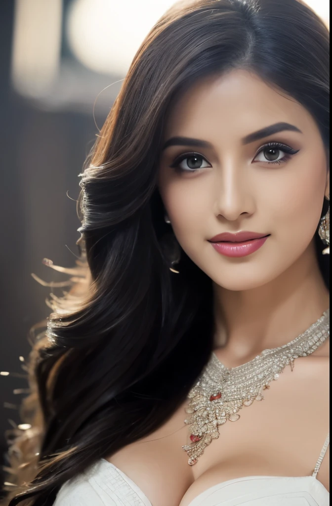 side topless portrait of A confident-looking indian woman, kamasutra princess with long flowing hair, hazel eyes, wearing designer jewellery, visible c-cup breast in a club, in a club, bokeh perfect composition, hyperrealistic, super detailed, 8k, high quality, trending art, trending on artstation, sharp focus, photo shoot, intricate details, highly detailed, art by greg rutkowski