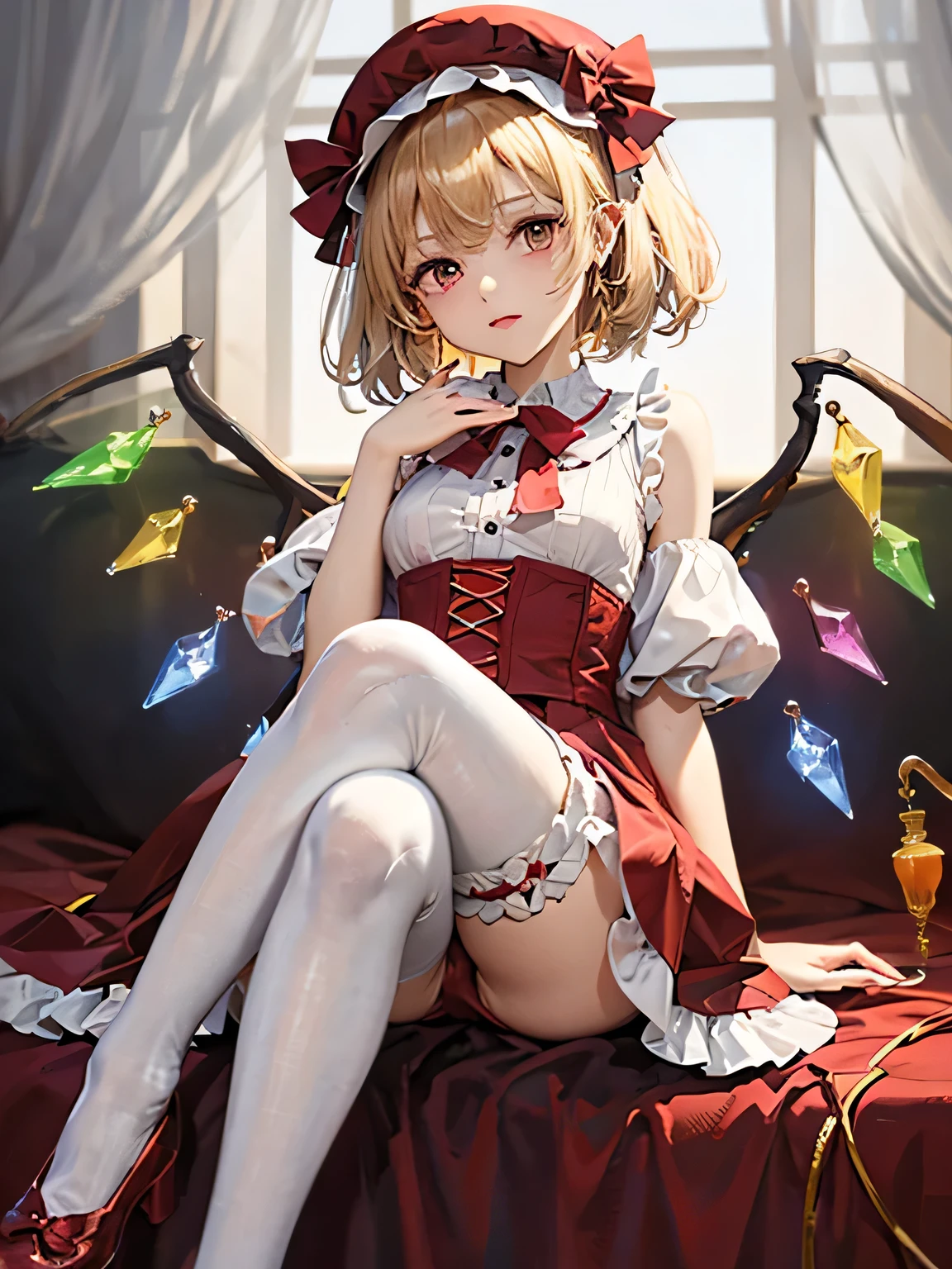 Flandre Scarlet、Touhou Project、Young、lovely、White Knee Highs、slender、Drawers、Red Shoes、