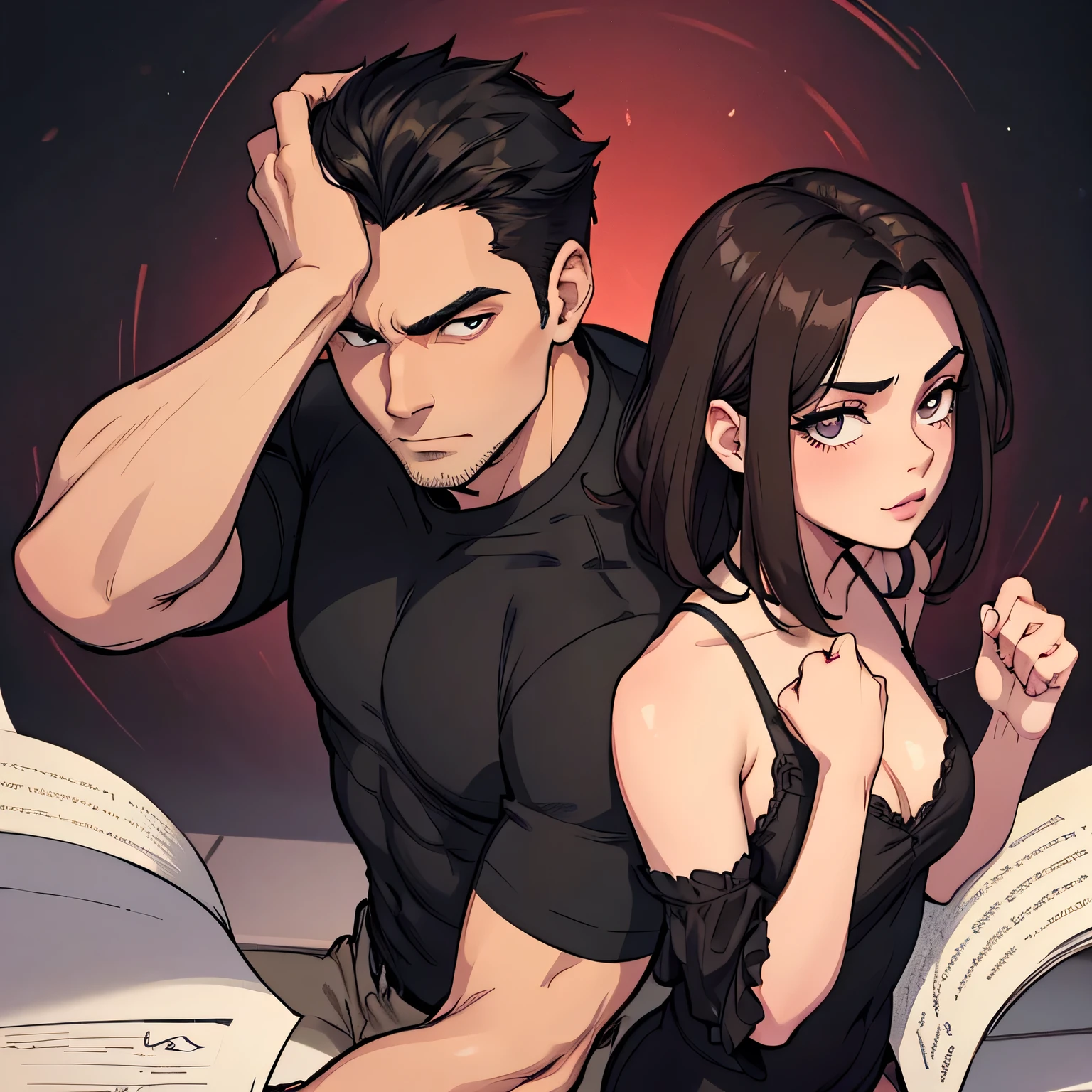 Masculine guy accompanying a dark-haired girl, en un mundo apocalipsis