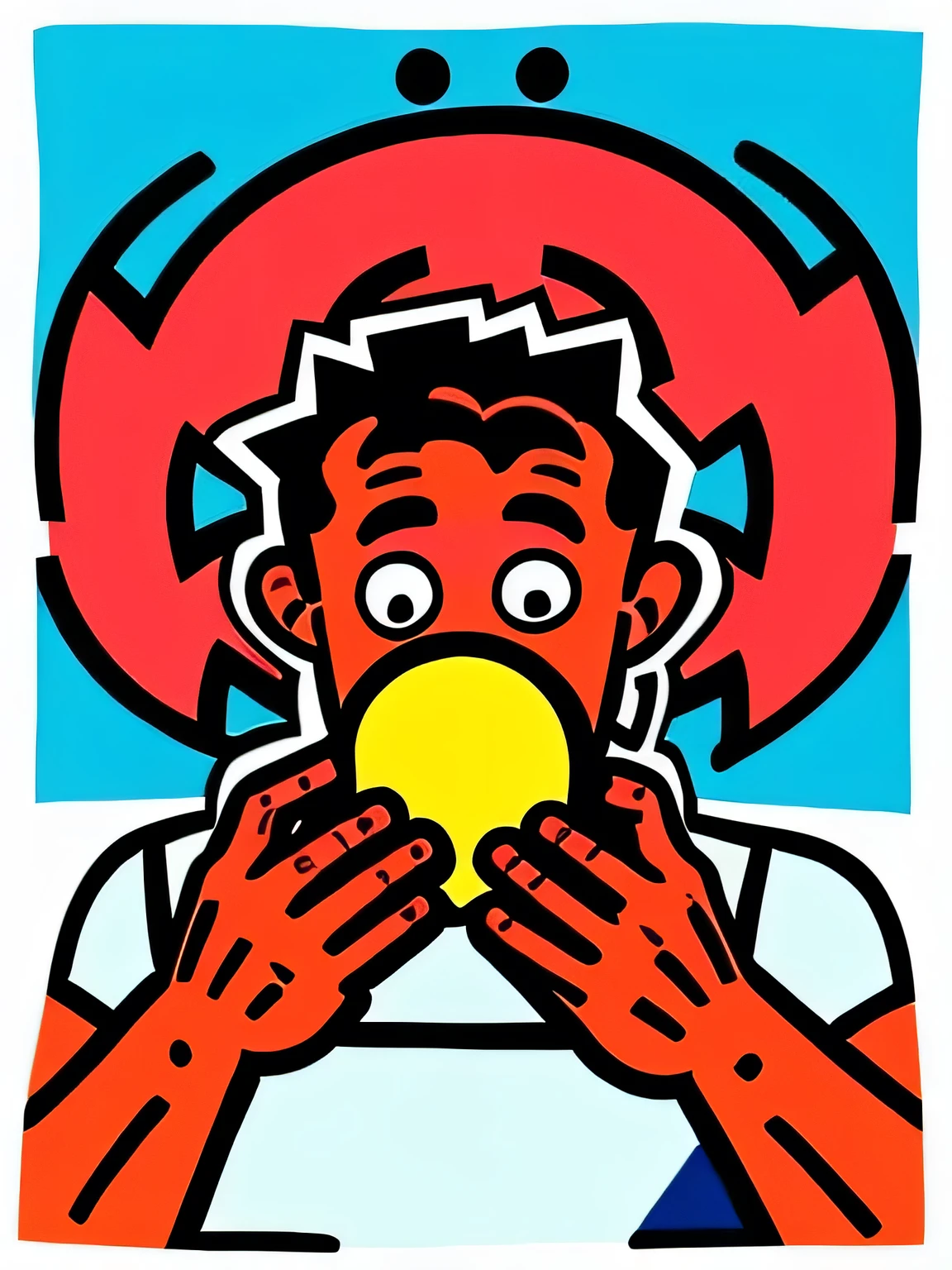 Generate a painting of a man eating in the style of Keith Haring.