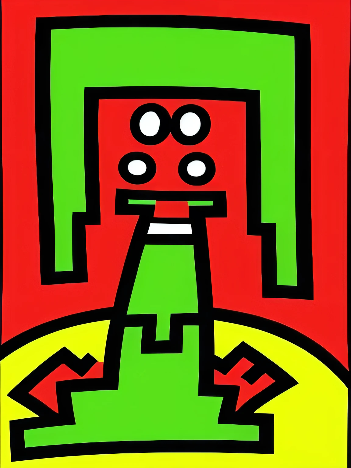 Generate a painting of a man eating in the style of Keith Haring.