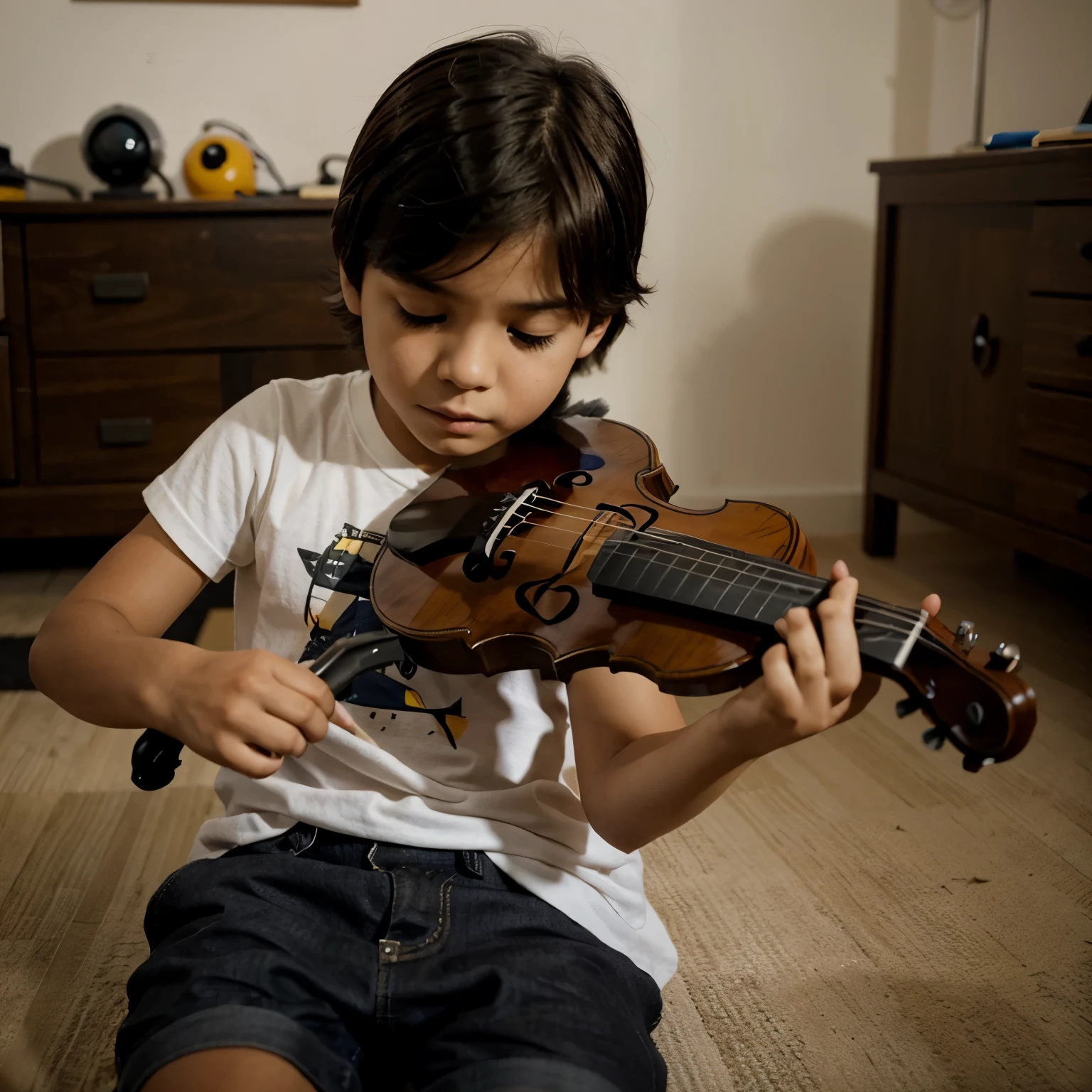 Um menino tocando violao em desenho