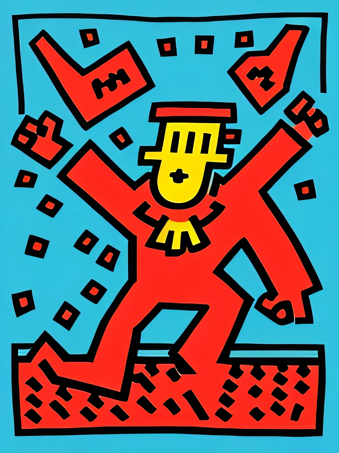 Generate a painting of a man wearing a hat in the style of Keith Haring.