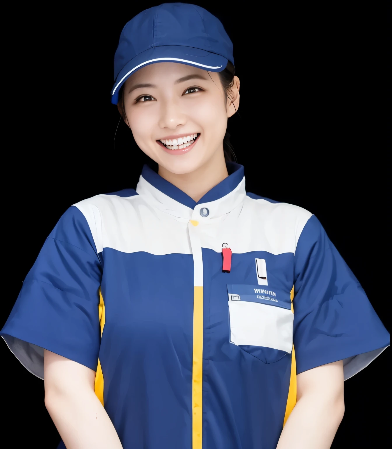 Japanese woman laughing White teeth are visible