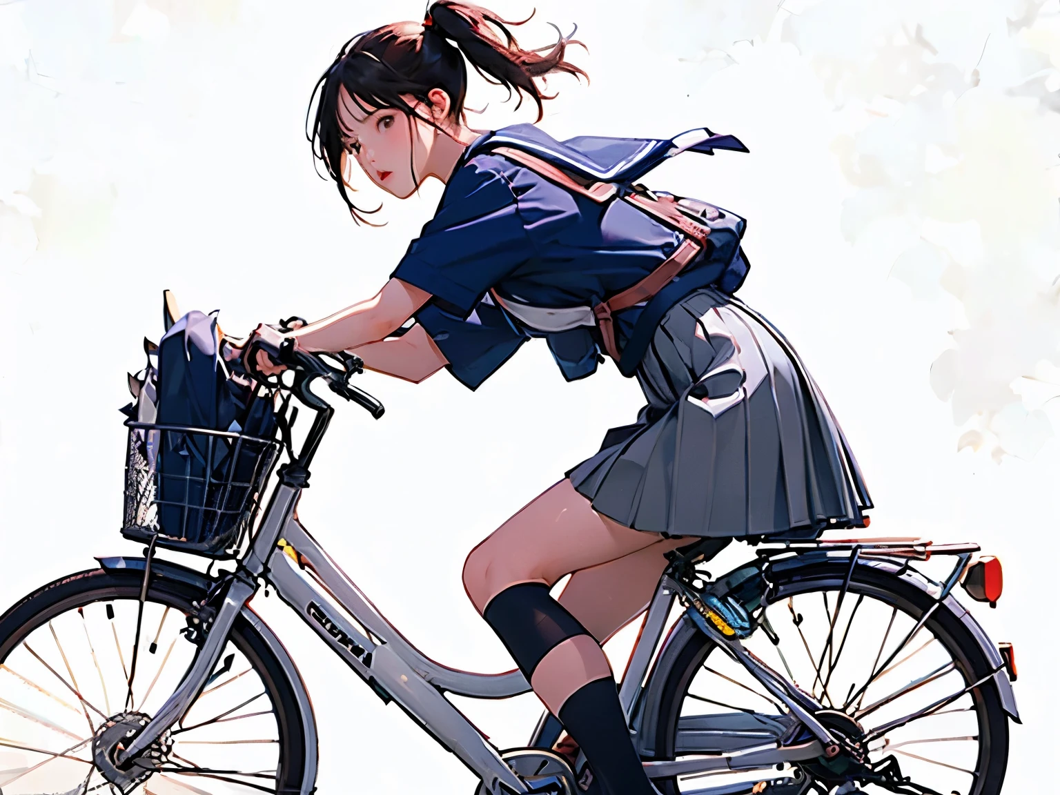 (masterpiece, highest quality:1.2), Reality、(One girl riding a bicycle), alone、high school girl、uniform、(no bags)、(whole)、(From diagonally ahead)、Blank background、White background、