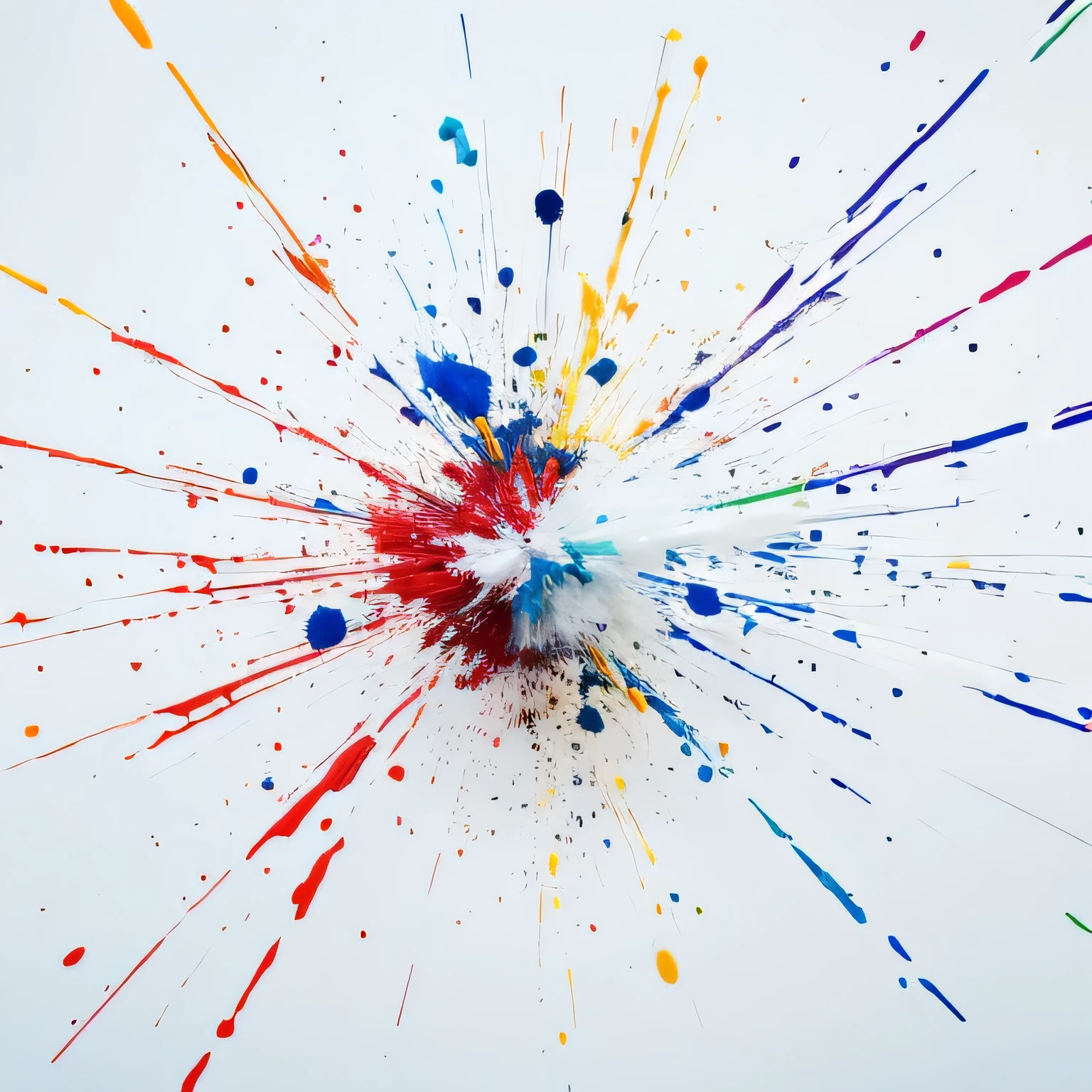 Only one paint exploding and spreading, true white background, no human