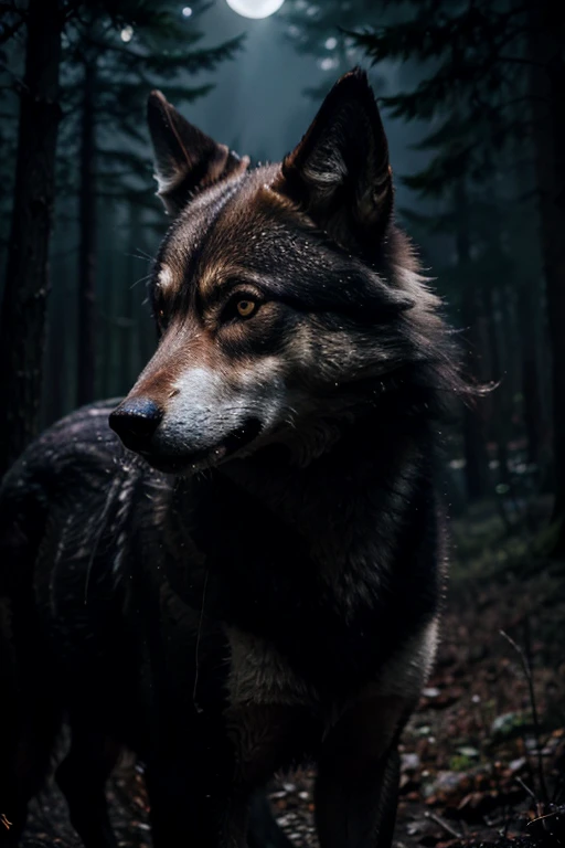 a pack of wolves, detailed fur, sharp teeth, glowing eyes, forest background, moonlit night, dramatic lighting, cinematic composition, digital painting, highly detailed, photorealistic, 8k, (best quality,4k,8k,highres,masterpiece:1.2),ultra-detailed,(realistic,photorealistic,photo-realistic:1.37),powerful,majestic,haunting,cinematic,dramatic colors,moody lighting