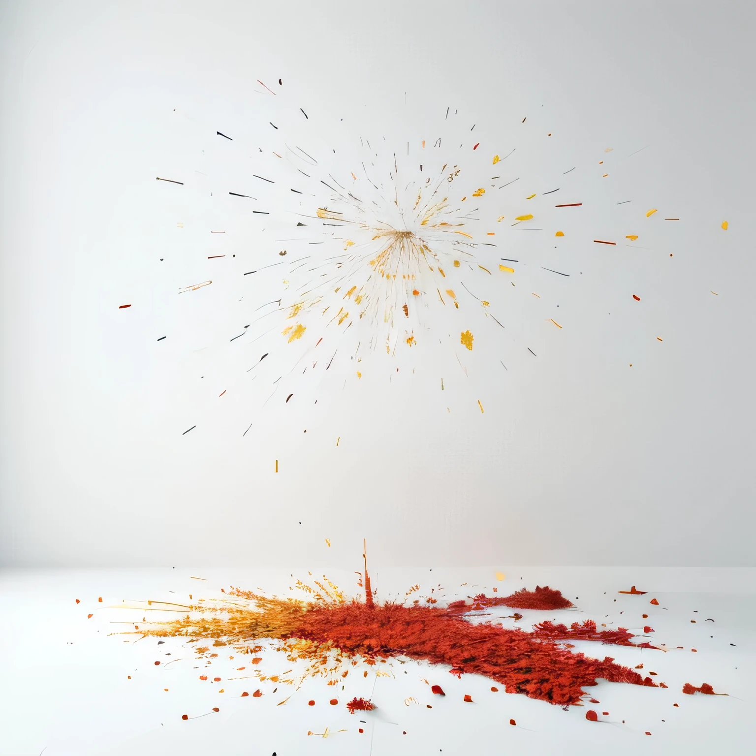 Only one paint exploding and spreading, true white background, no human