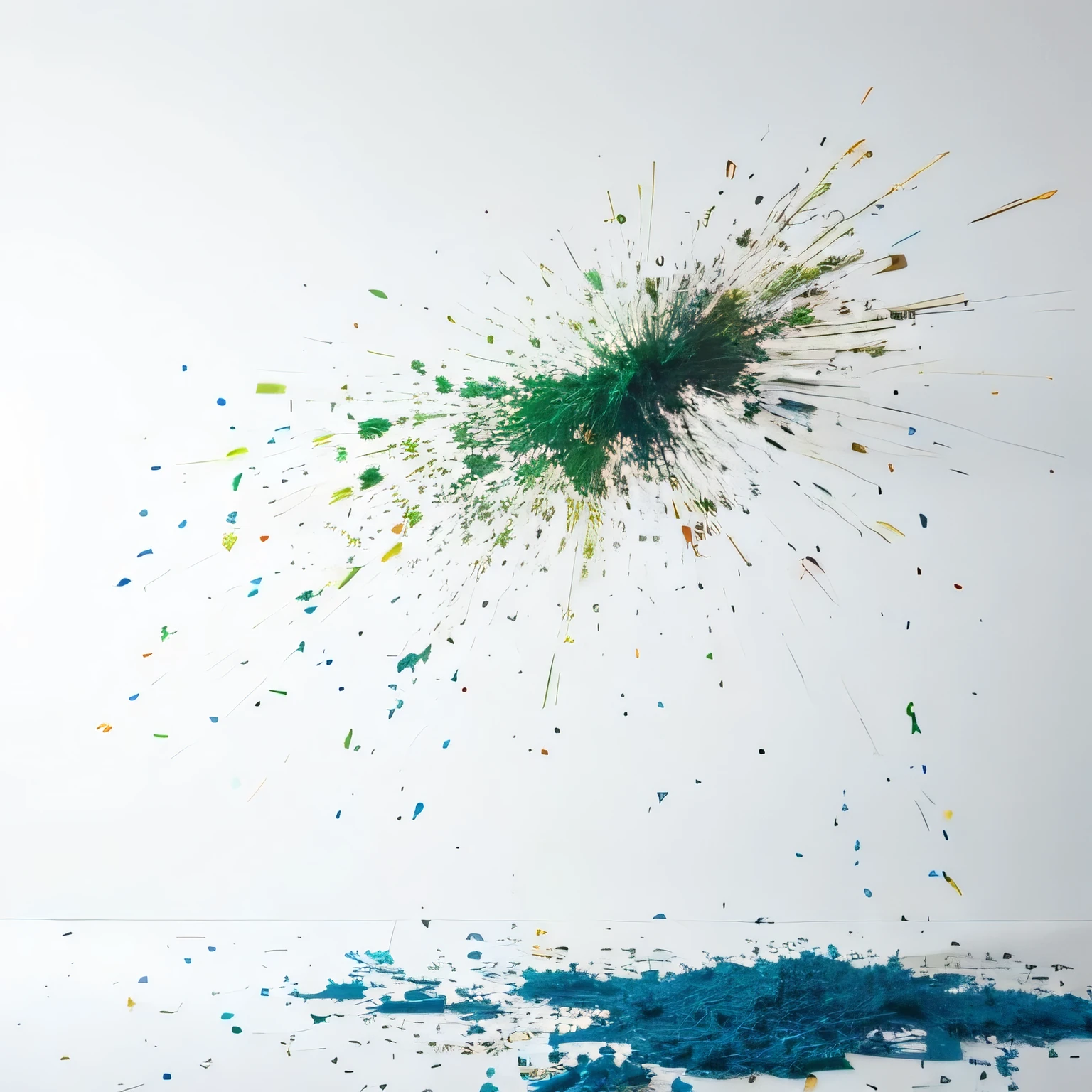 Only one paint exploding and spreading, true white background, no human
