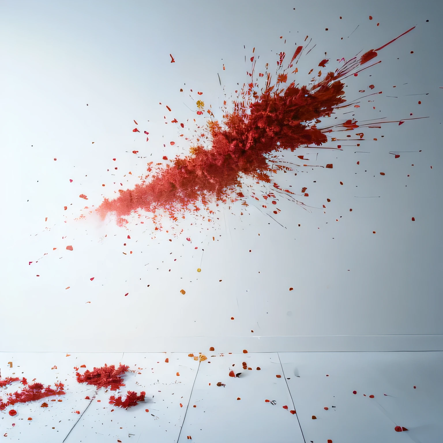 Only one paint exploding and spreading, true white background, no human