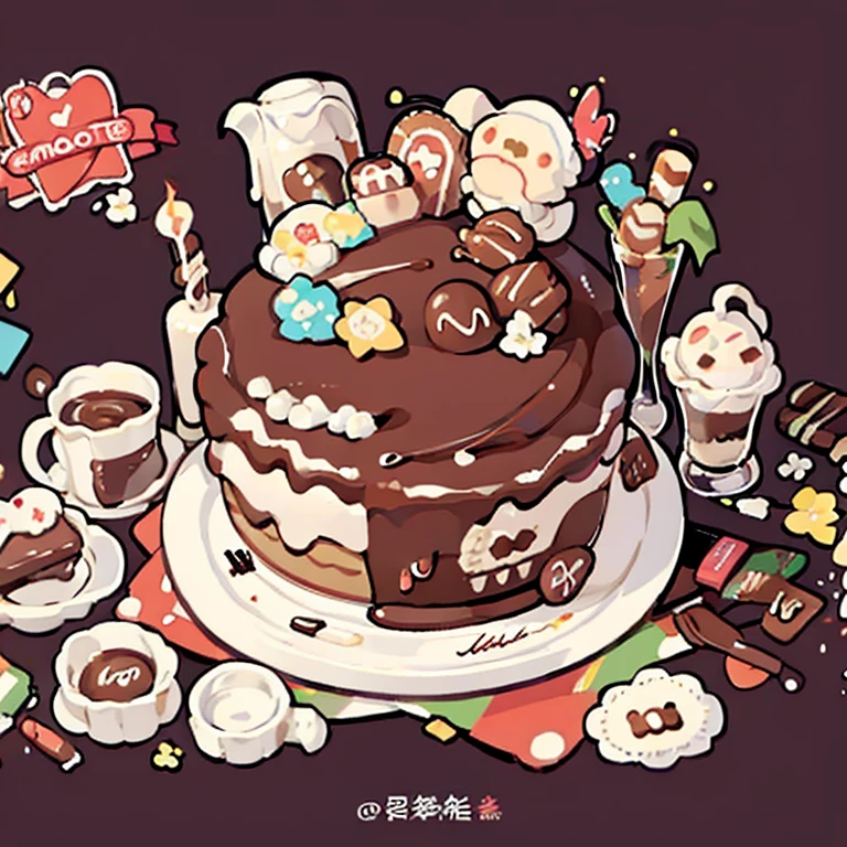 cute artstyle, cute color, cute design, cute icon, chocolate shortcake, chocolate cake, 🍫  , chocolate cakes , many cakes , food menu list