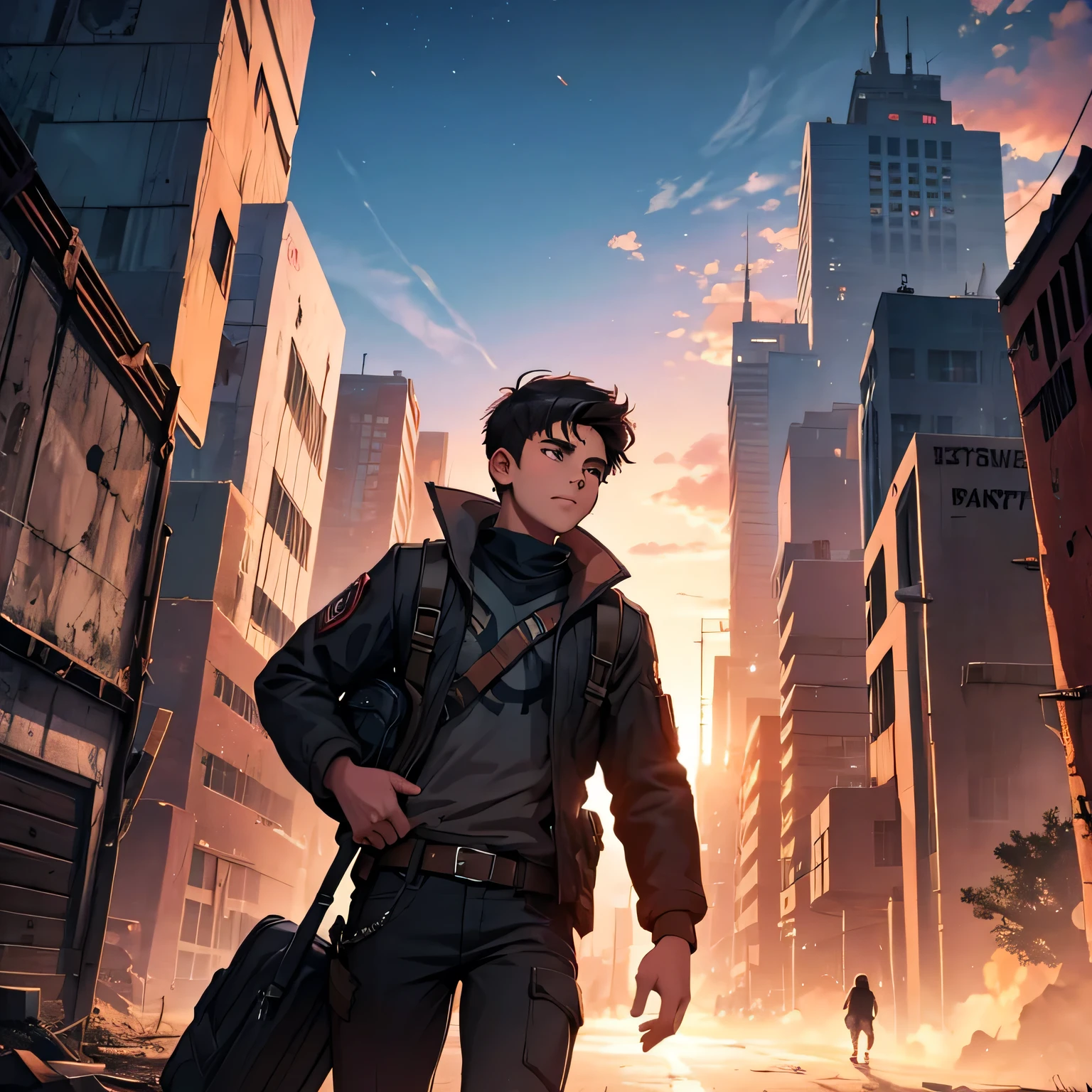 A 17-year-old young man fleeing with a beautiful woman from an apocalypse world