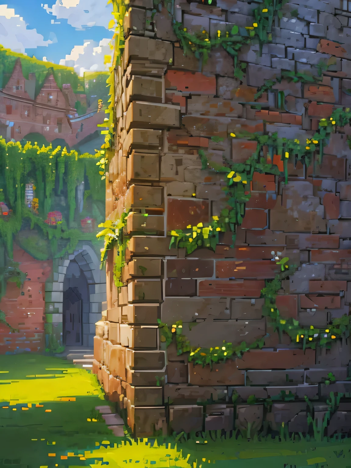 (PIXEL-ART, pixelart) beautifully detailed medieval wall WITH vines