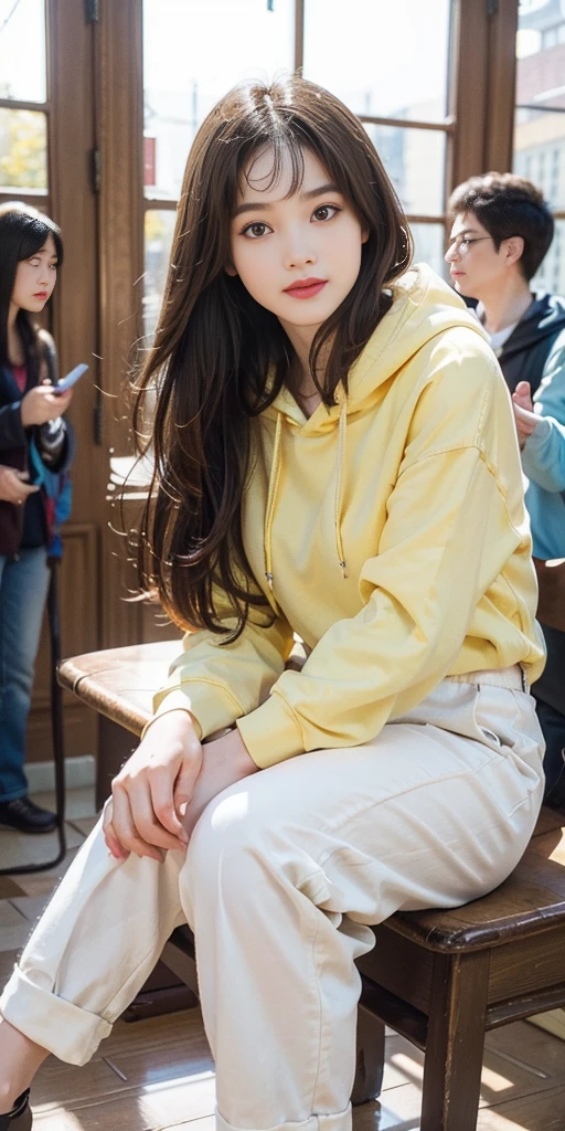 original photo, Bokeh, (Lifelike face), Smile, Top image quality, high resolution, High contrast, best quality, 8K, HDR, (photoPractical:1.55), Young Asian Girl, (1 Girl:1.4), Slim body, Perfect face, cool face, (Beautiful leg lines:1.3), Thin waist,, High Leg Raise, ((Harlem pants)), (hoodie), Red lips, looking at the audience, From below, Full body portrait, (Golden Ratio Graphics), Practical, photoPractical, Award-winning illustrations, (Intricate details:1.3), (Fine details) (Intricate details),(light, best quality Backlights), Clear boundaries, Clear focus, Extremely detailed, High resolution, Very detailed, extremely delicate and beautiful, Professional lighting, Dynamic Lighting, Glow on the face, Depth of Field, Solo Focus, cowboy, charm十足, charm.
