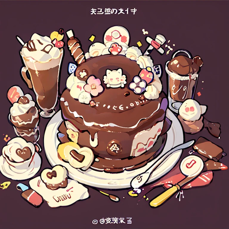 cute artstyle, cute color, cute design, cute icon, chocolate shortcake, chocolate cake, 🍫  , chocolate cakes , food menu list