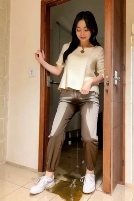 Pissing herself in fear, full body, Indonesian face, pee stain:1.2, urination:1.2 pee pants:1.2, pee skirt:1.2, wet patch