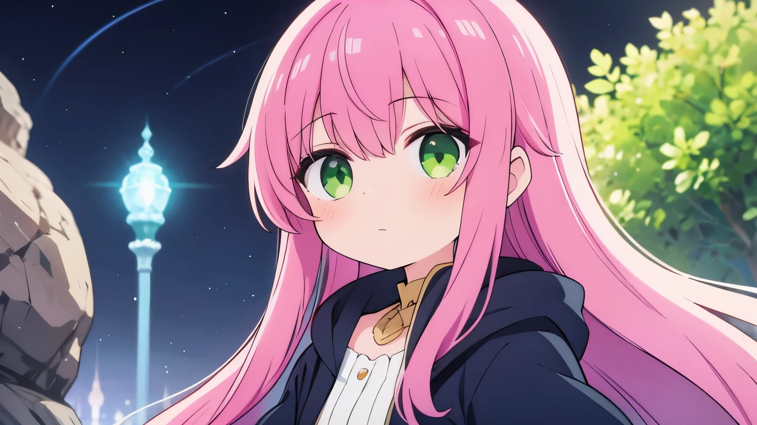 Girl with long pink hair and green eyes, Wizard