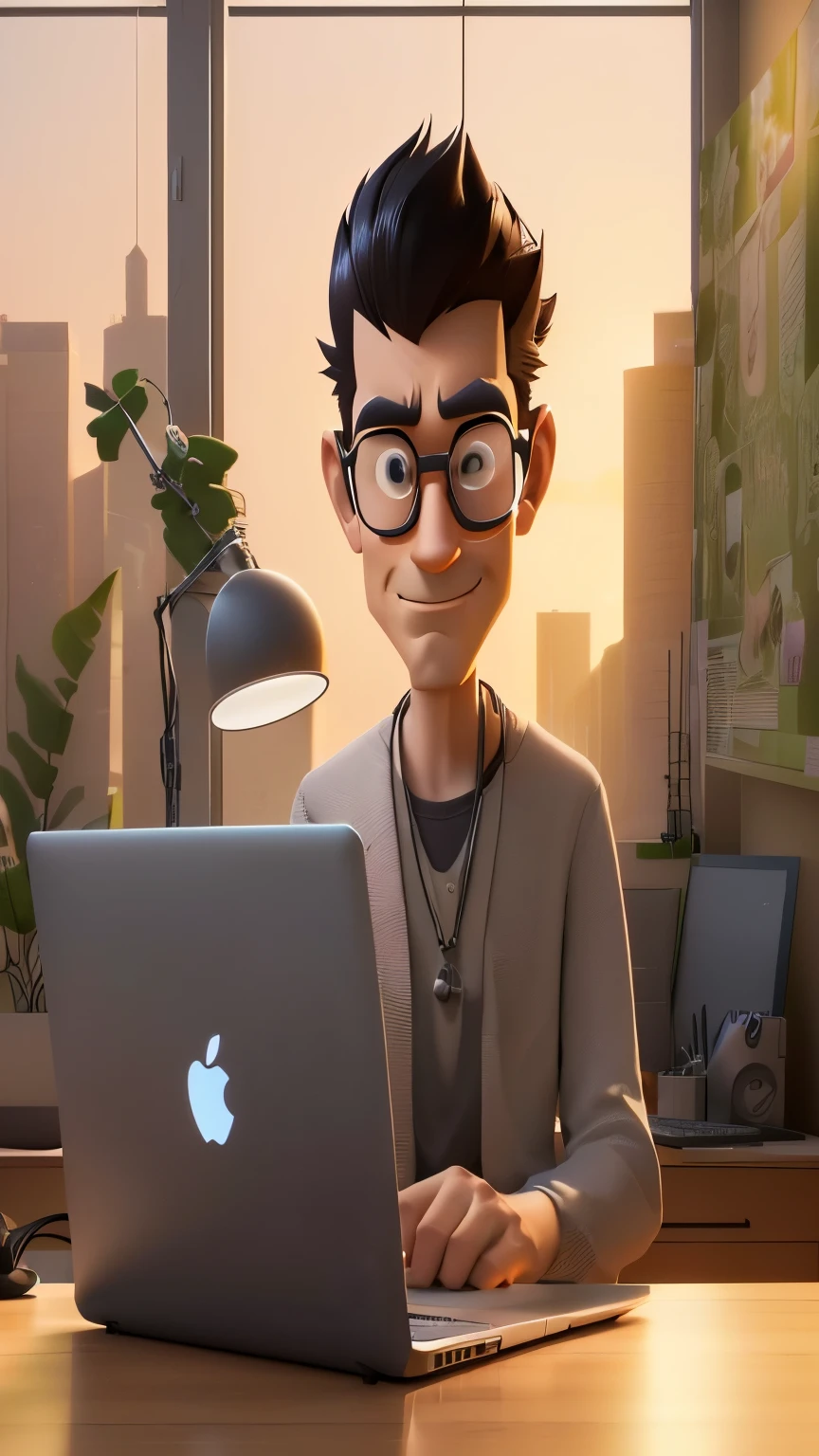 cartoon man sitting at a desk with a laptop computer in front of him, animation style render, animated still, toon render keyshot, animation character, 3 d animated movie, 3 d cartoon, promotional render, 3 d character render, animated movie still, 3d character, 3 d character, animated film, corporate animation style, render in pixar