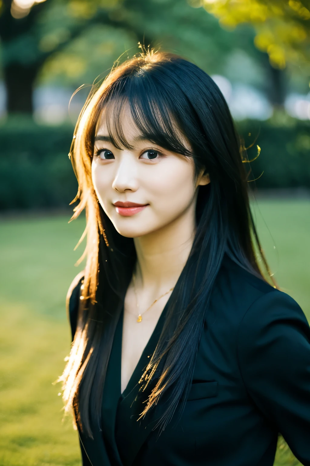 a woman with long hair wearing a black dress and a green belt, jaeyeon nam, portrait of female korean idol, lee ji - eun, lee ji-eun, Yoshitomo Nara, park ji-min, hwang se - on, sui ishida with black hair, lalisa manobal, chiho