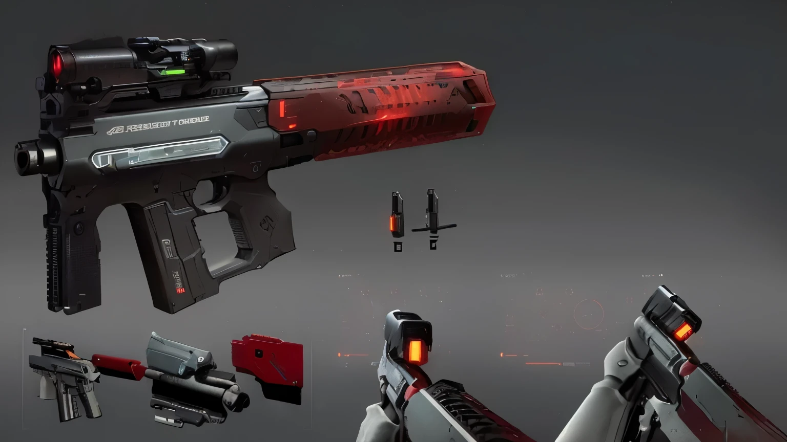 a close up of a gun with a red light on it, futuristic weapon shotgun, futuristic assault rifle, futuristic gun, futuristic weapon, fps game concept art, holding sci-fi rifle, sci - fi weapon, pulse rifles, pulse rifle, weapon concept art, futuristic pistol, weapons concept art, realistic weapon, energy rifle, first person weapon, gauss rifle