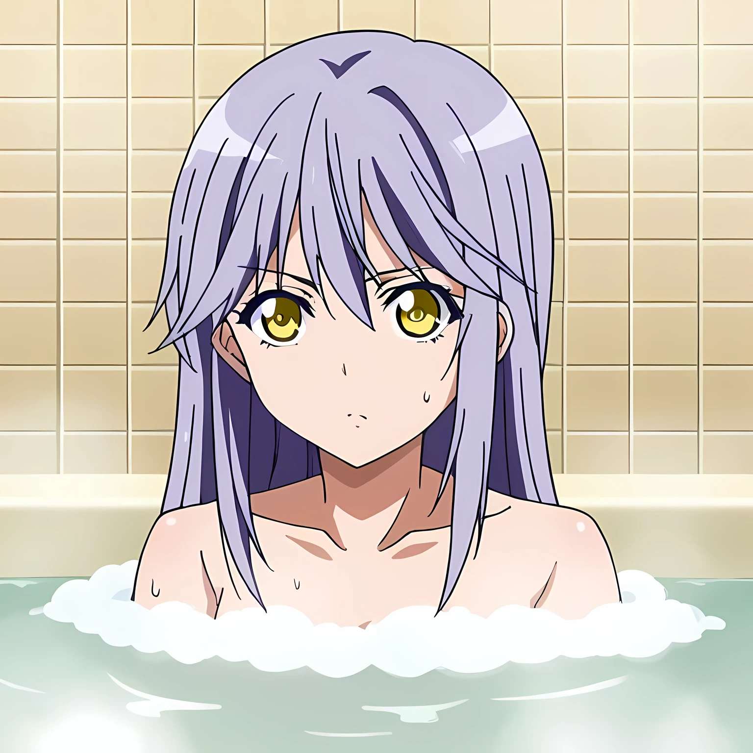source_anime, long hair, yellow eyes, purple hair, in the bath, clothes off
solo icon