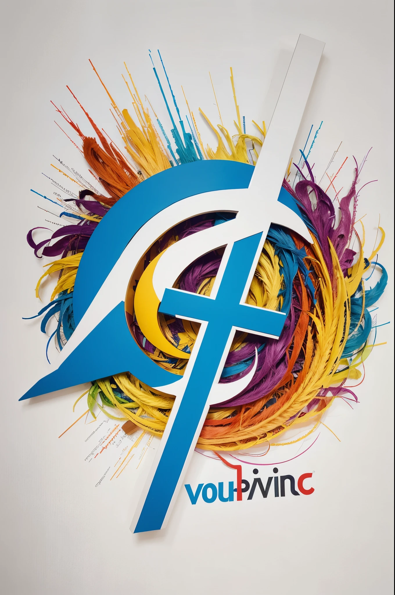 Logo con las letras PLUMAVIT CREATIVO volunetricas y de muchos colores