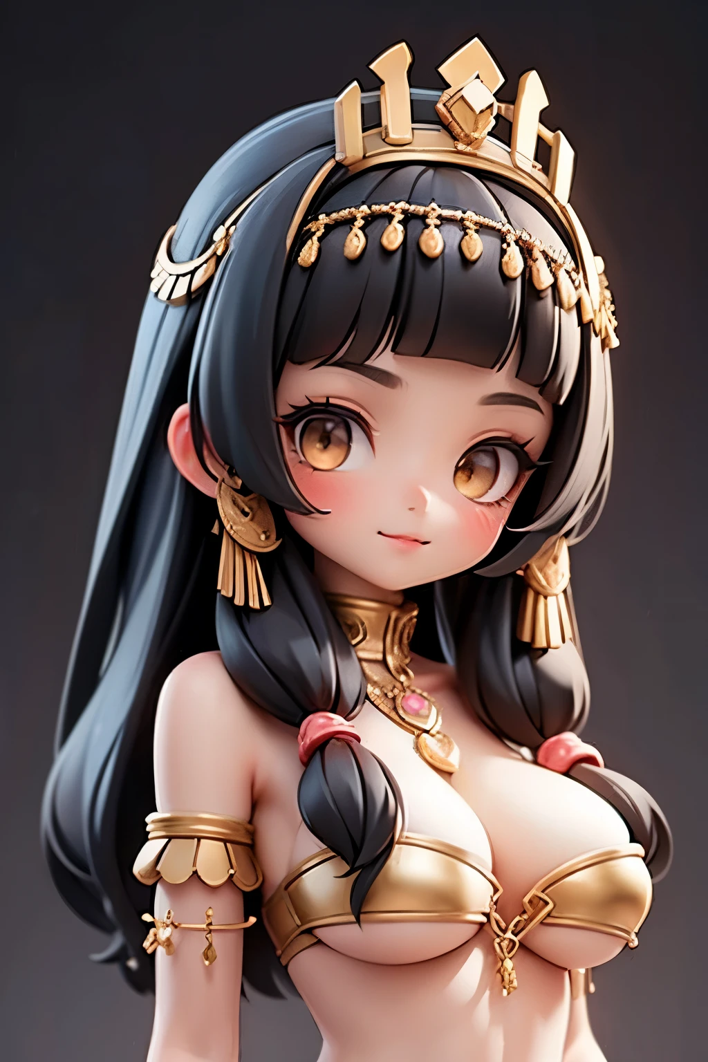 Cleopatra,black hair,Simple background,Sexy,breast,accessories,cute,happy,Medium-length hair
