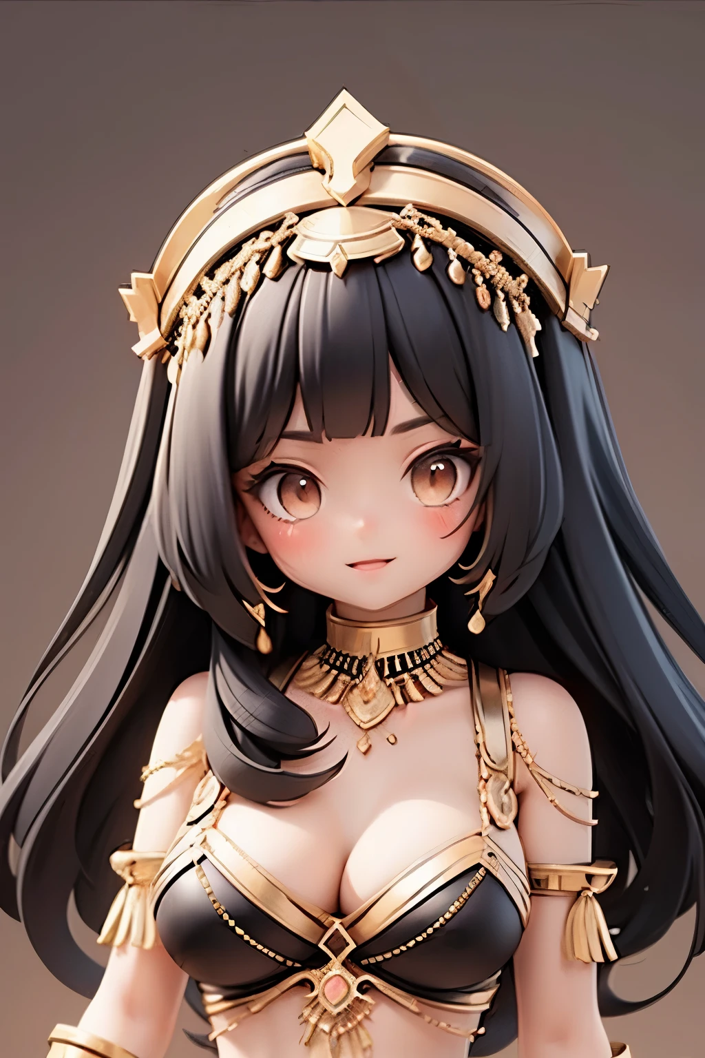 Cleopatra,black hair,Simple background,Sexy,breast,accessories,cute,happy,Medium-length hair