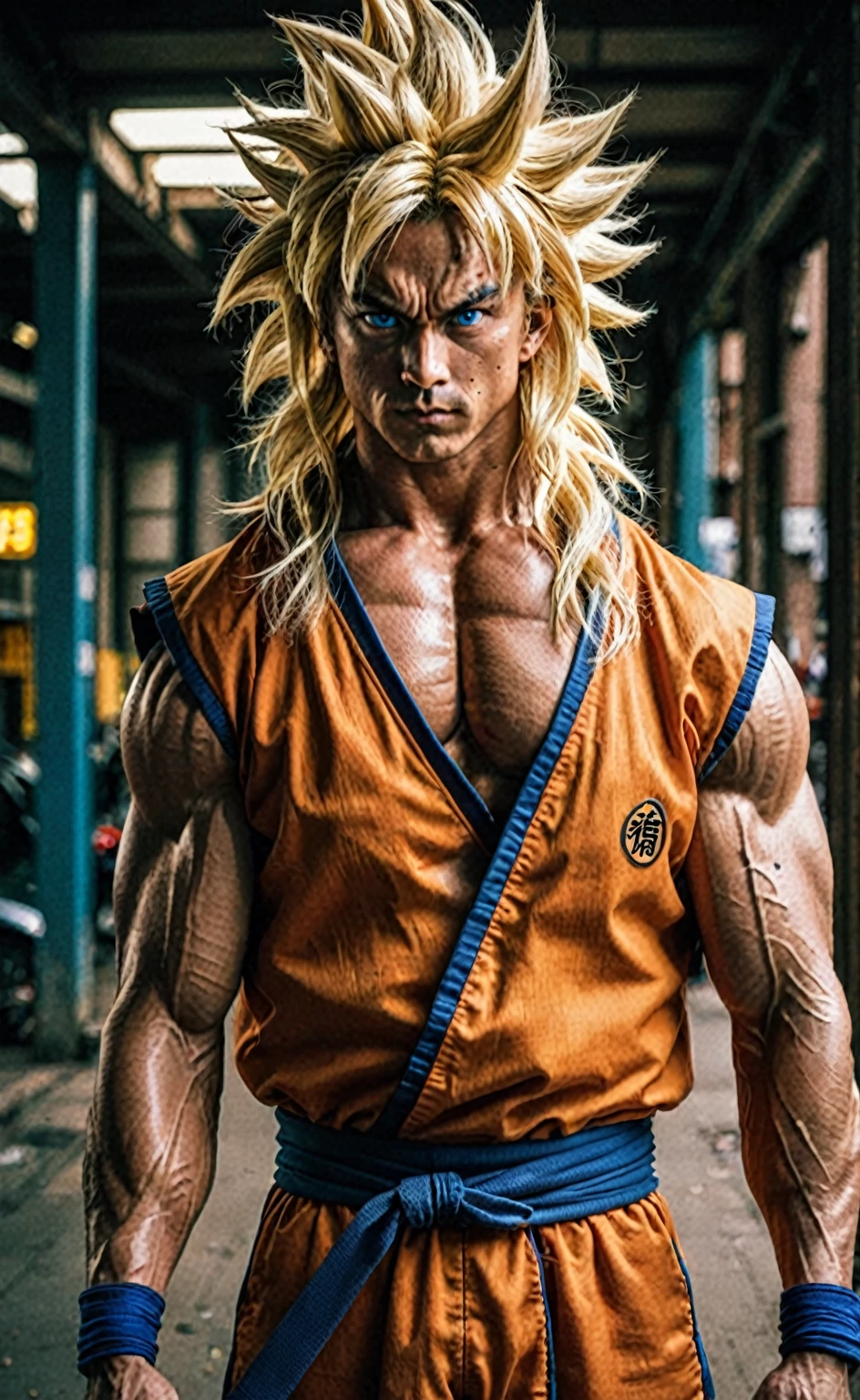 photo of a man, buff, muscular, orange gi, long yellow hair, super saiyan, (analog photo of goku Super Saiyan 3:1.3), (ssj3:1.3), (hyperdetailed photography:1.3), instagram photo, front shot, (full length photo:1.4), Canon RF, F/2.8, (extremely detailed intricate eyes:1.5), Goku1024, photograph, beautifully lit, Hasselblad, side light, Kodak Ektar 100, 50mm, Canon eos 5d mark 4, platinum blond hair BREAK photo of a man, buff, muscular, orange gi, long yellow hair, (analog photo of a man:1.2), (hyperdetailed photography:1.3), instagram photo, front shot,( full length photo:1.4), cinematic shot, 8k photograph, (extremely detailed intricate blue eyes:1.5) BREAK (analog photo:1.3), (hyperdetailed photography:1.3), instagram photo, (full length photo:1.4), cinematic shot, 8k photograph, Canon RF, F/2.8, (extremely detailed intricate blue eyes:1.5), photograph, Hasselblad, Kodak Ektar 100, 50mm, Canon eos 5d mark 4, amazing quality, analog film grain badquality, low quality 