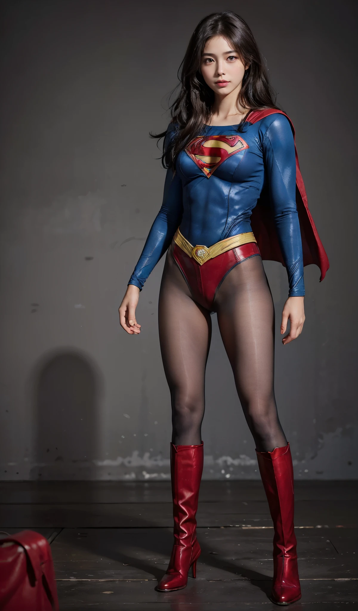 No background、(((Beautiful legs in black tights.)))、(((Legally express the beauty of your smile)))、((((Make the most of your original images)))、(((Body-hugging Supergirl costume)))、(((Supergirl Costume)))、(((Beautiful short hair)))、(((She is winking cutely.)))、(((Please wear black tights....、Wear red boots)))、((Best image quality、8k))、((highest quality、8k、masterpiece:1.3))、(((Preserve background )))、Sharp focus:1.2、Beautiful woman with perfect figure:1.4、Slim Abs:1.2、Wet body:1.5、Highly detailed face and skin texture、8k