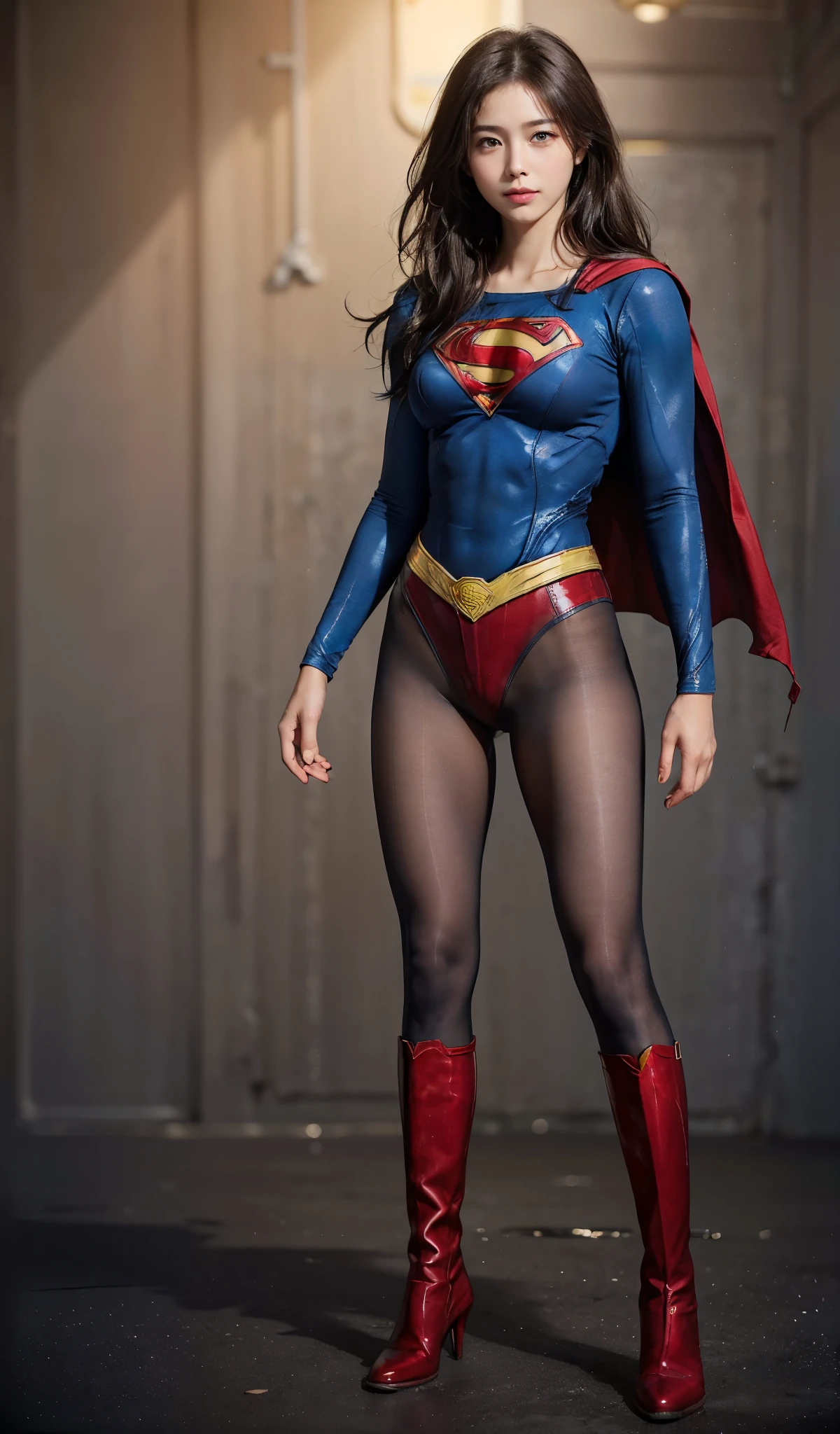 No background、(((Beautiful legs in black tights.)))、(((Legally express the beauty of your smile)))、((((Make the most of your original images)))、(((Body-hugging Supergirl costume)))、(((Supergirl Costume)))、(((Beautiful short hair)))、(((She is winking cutely.)))、(((Please wear black tights....、Wear red boots)))、((Best image quality、8k))、((highest quality、8k、masterpiece:1.3))、(((Preserve background )))、Sharp focus:1.2、Beautiful woman with perfect figure:1.4、Slim Abs:1.2、Wet body:1.5、Highly detailed face and skin texture、8k