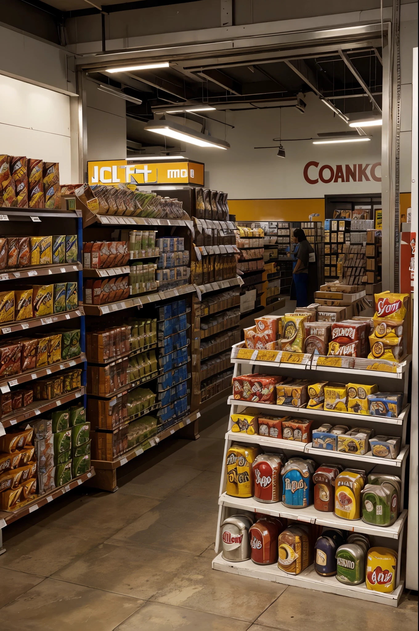 canned goods junkfood softdrinks with reyben store at the bottom