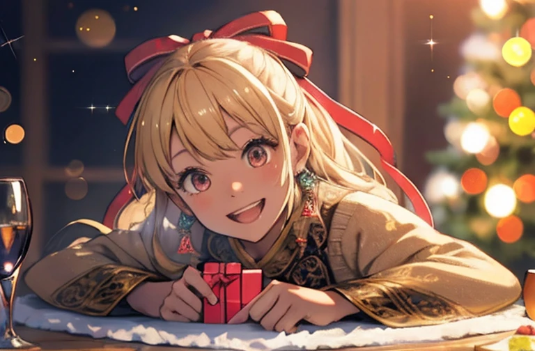 Masterpieces with up to 16K resolution:1.6), (Intricate details:1.4), (Very crazy details:1.4),(highest quality:1.3). | Realistic,gift,table,Decorations,wrapping ,ribbon,present,Holiday spirit,Vibrant colors,Warm lighting,Cozy atmosphere,toy,card,Joyful,celebration,Exquisite detail,An exciting surprise,光沢のあるDecorations,Sparkling,Beautifully packaged,Excited kids,Expectations,Fun moments,Great memories,Family Gatherings,Bright Face,abundance of present,High resolution,超High resolution,Studio Lighting,Ultra-fine painting,Sharp focus,Physically Based Rendering,Professional,Vibrant colors,Bokeh.