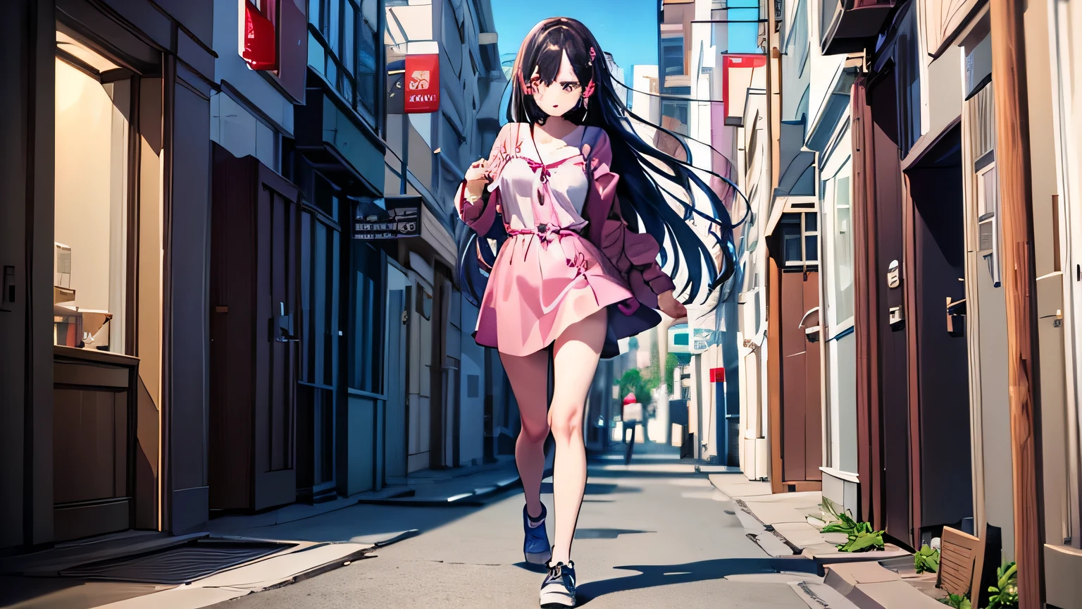 Lo-fi music vibes、Please draw me a cute anime style illustration。
Please draw an illustration of a cute girl wearing earphones..。
City Street。From head to toe。whole body。stroll。Strolling while listening to music with earphones。Dark brown hair color。Please draw me an illustration of a cute girl。Use pastel and soft colors、Expressing a gentle atmosphere。The light shines。
As an accent color、Use vibrant colors。
Keep the color wheel in mind、Maintain a consistent color scheme。