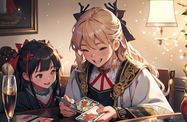 Masterpieces with up to 16K resolution:1.6), (Intricate details:1.4), (Very crazy details:1.4),(highest quality:1.3). | card,cardゲーム,Tarot,Realistic,gift,table,Decorations,wrapping ,ribbon,present,Holiday spirit,Vibrant colors,Warm lighting,Cozy atmosphere,toy,card,Joyful,celebration,Exquisite detail,An exciting surprise,光沢のあるDecorations,Sparkling,Beautifully packaged,Excited kids,Expectations,Fun moments,Great memories,Family Gatherings,Bright Face,abundance of present,High resolution,超High resolution,Studio Lighting,Ultra-fine painting,Sharp focus,Physically Based Rendering,Professional,Vibrant colors,Bokeh.