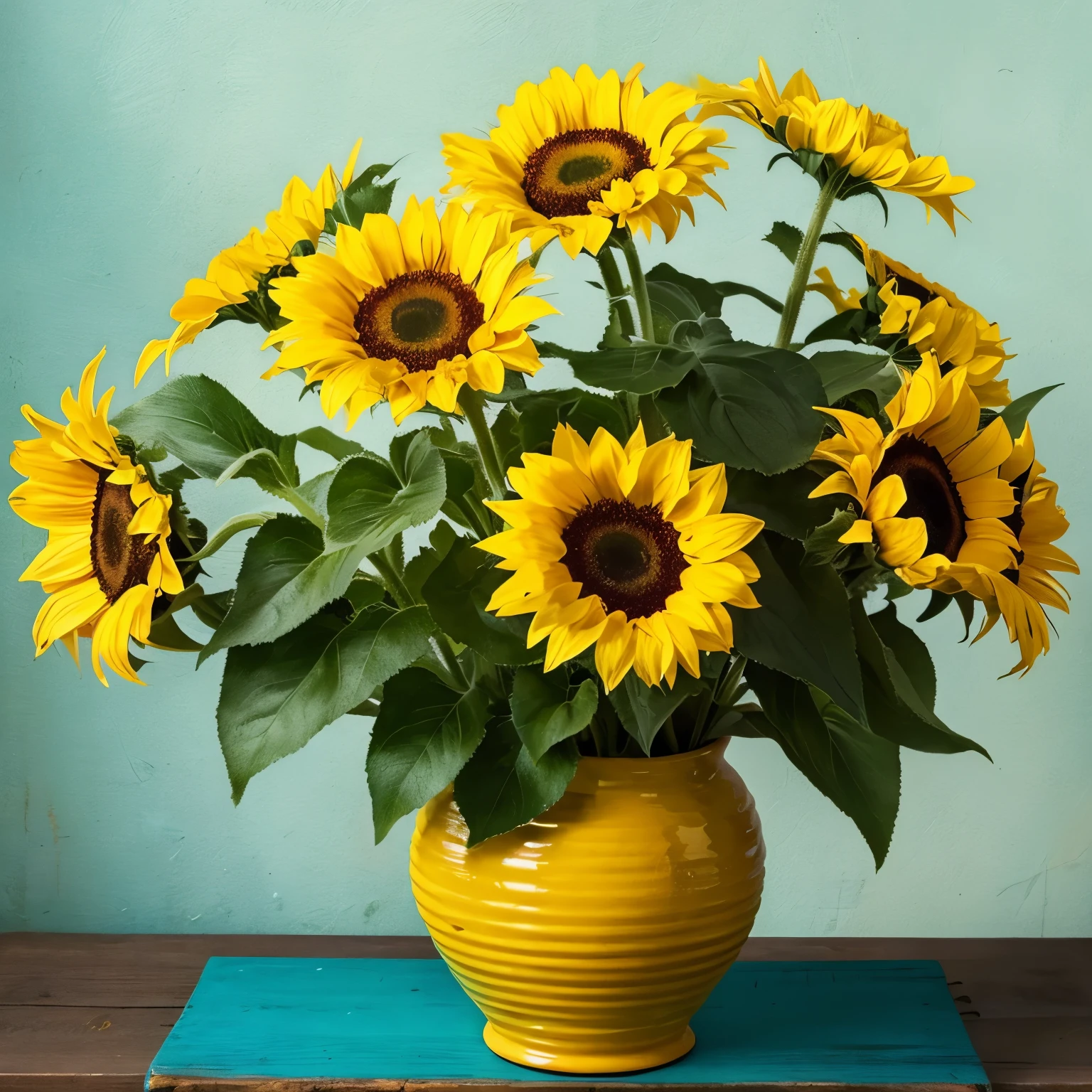 Van Gogh-like vase with sunflowers