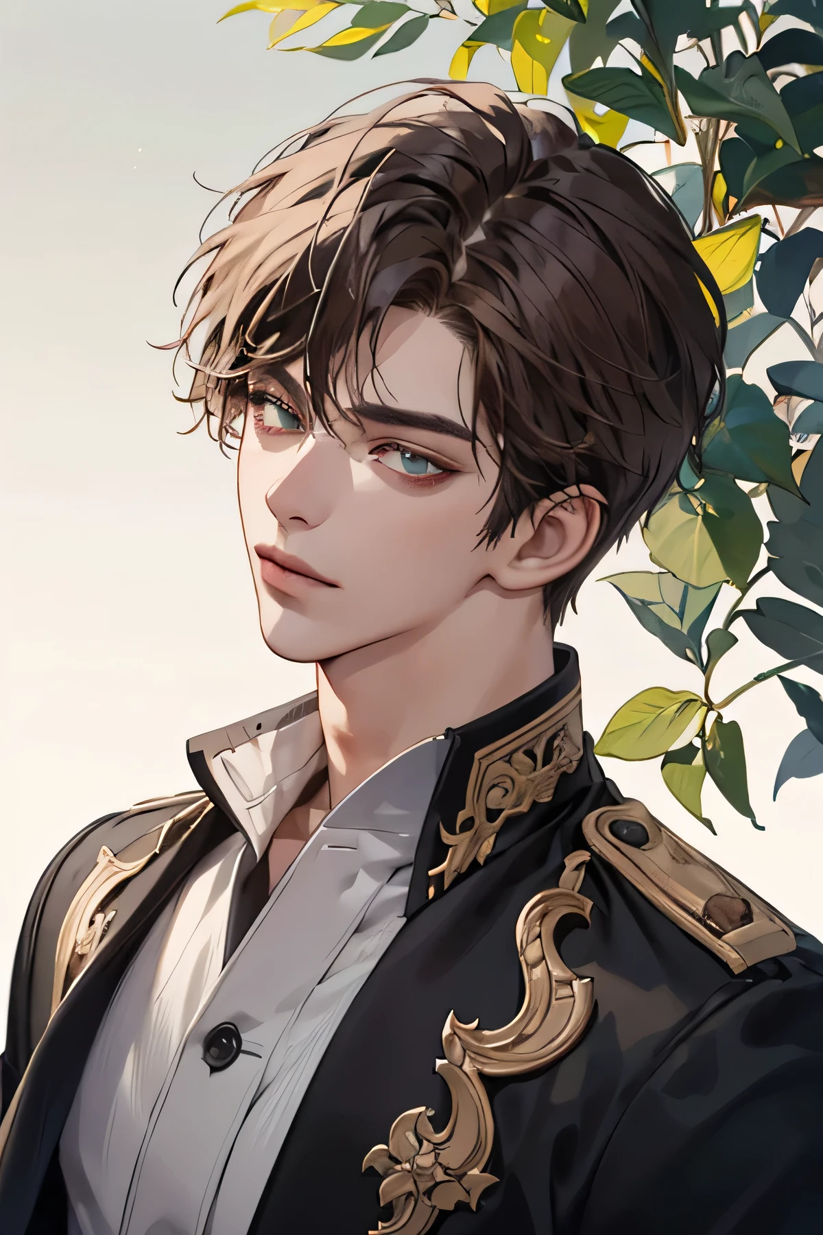 (extremely handsome :1.2), 8K,(masterpiece:1.0),(best_quality:1.0), 1 boy, and intricate detailing, Enlarged textures, and intricate detailing, finely eye and detailed face, and intricate detailing, shiraga, dark brown short hair, (closed straight mouths), Hazel green eyes, Tired eyes, Equal eyes, carolina eyes (A human male) with modern clothing