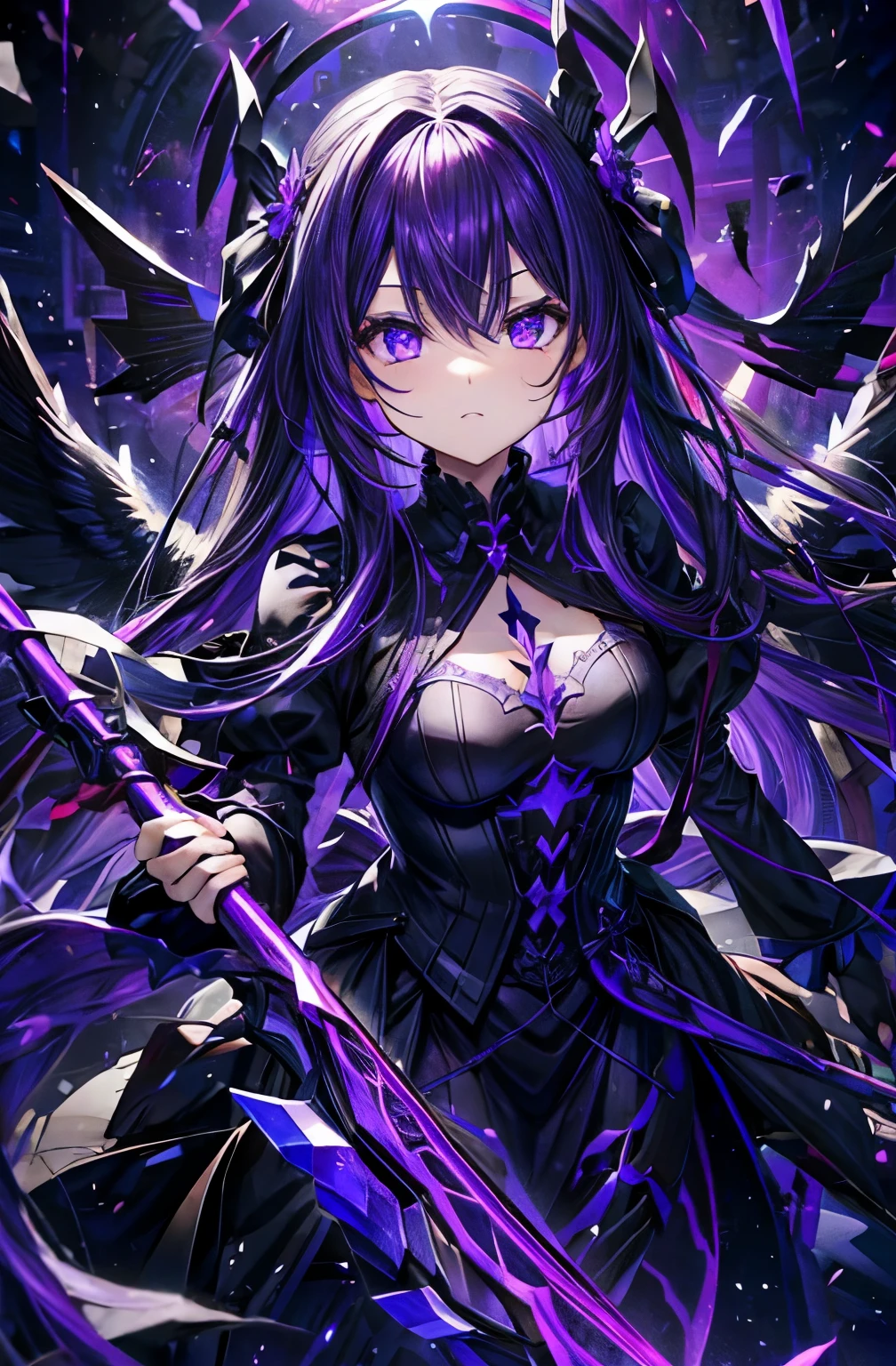 fallen Angel、Purple Color、Semi-long hair、I have Death Scythe、、Black Dress