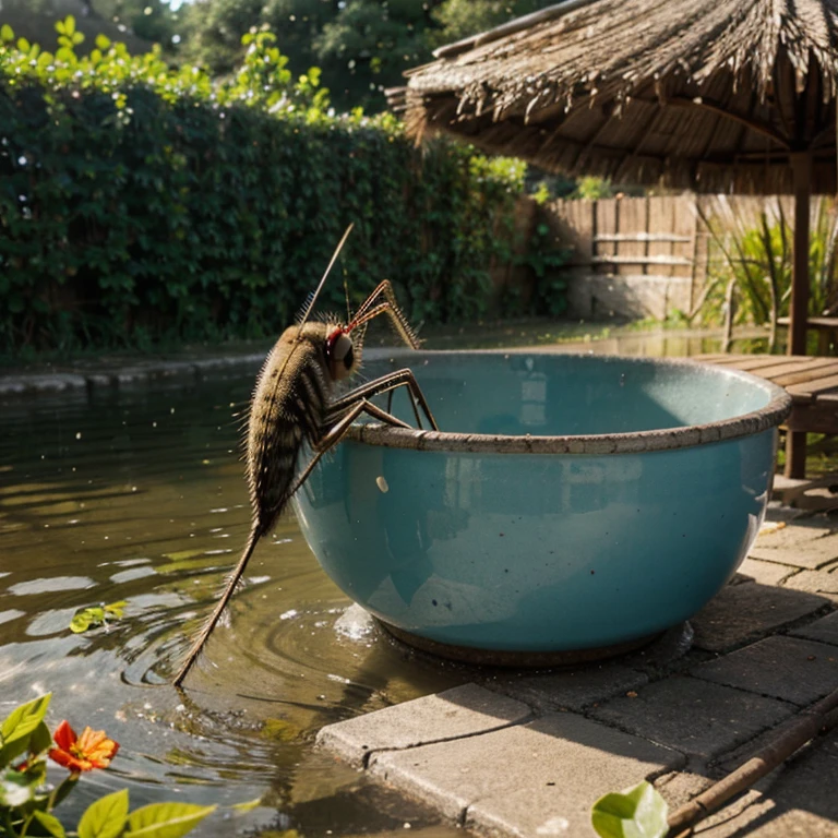 Mosquito falling in water bowl