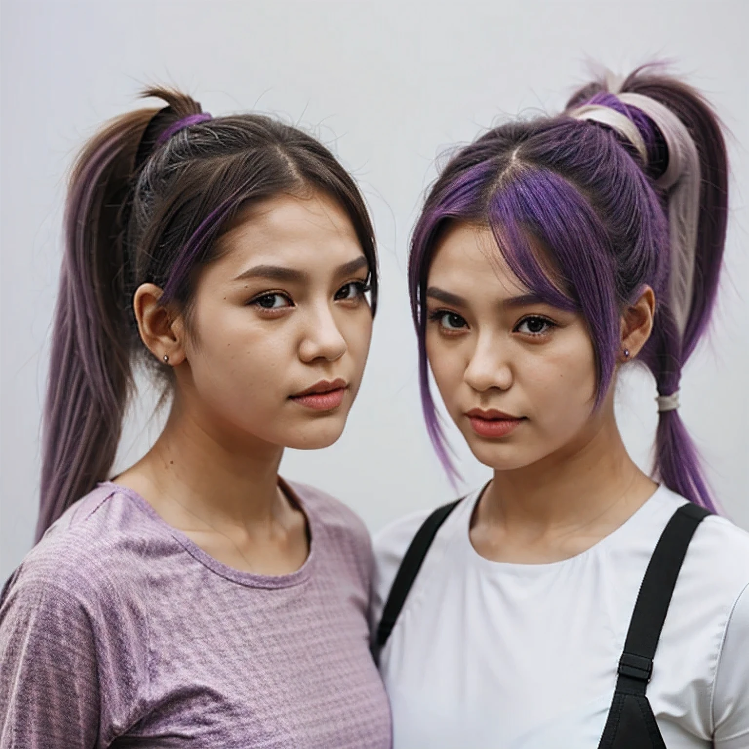 Clay effect,(((2 girls)))Purple and white hair，Double ponytail