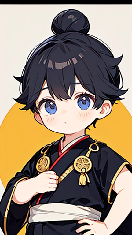 (Hanfu)、Intelligent boy、Looking into the camera、A boy with a topknot on his head、Hanfu、Black Hair、One hand on the hip、Stand with your other hand on your back
